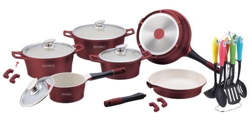 Royalty Line  21-Piece Limited Edition Ceramic Coating Cookware Set RL-ES1021 Burgundy