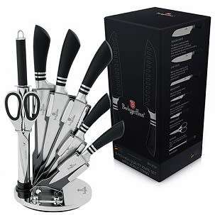 FREE SHIPPING ***Berlinger haus BH-2134 8 pcs knife set with stand, black SS, Infinity Line