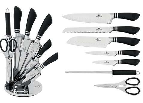 FREE SHIPPING ***Berlinger haus BH-2134 8 pcs knife set with stand, black SS, Infinity Line