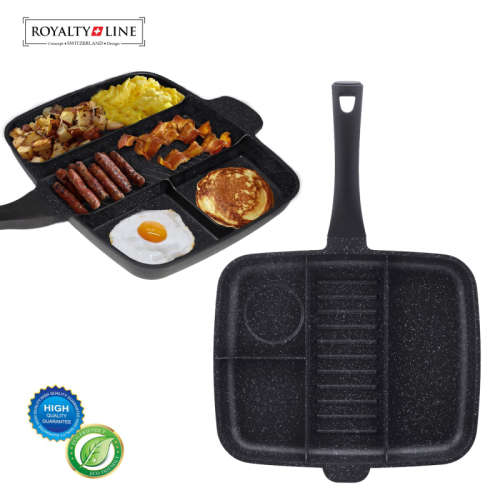 ** FREE SHIPPING ***Royalty Line 38cm Marble Coating 4-in-1 Grill & Fry Pan - Black