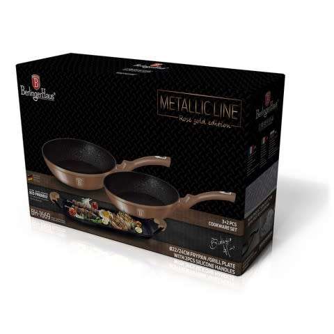 Berlinger Haus Marble Coating Frypan & Grill Plate 3 Piece Set -ROSE GOLD