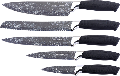 ROYALTY LINE  **5 Pcs Marble Coating Knife Set with Stand RL-5MSTK ** BLACK COLOR