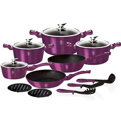 ***Berlinger Haus 15-Piece Marble Coating Metallic Line Cookware Set ( PURPLE)