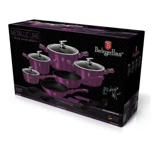 ***Berlinger Haus 15-Piece Marble Coating Metallic Line Cookware Set ( PURPLE)