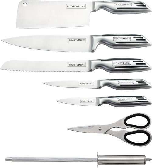 Royalty Line 8-Piece Stainless Steel Knife Set With Rotating Stand | Silver