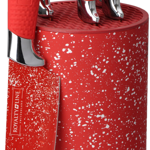 ROYALTY LINE  **5 Pcs Marble Coating Knife Set with Stand RL-5MSTR ** RED COLOR