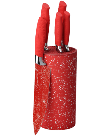ROYALTY LINE  **5 Pcs Marble Coating Knife Set with Stand RL-5MSTR ** RED COLOR