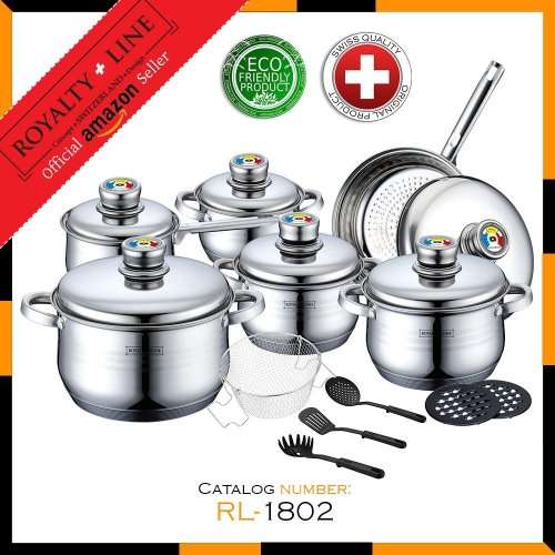 Royalty Line 18-Piece Stainless Steel Cookware Set RL-1802