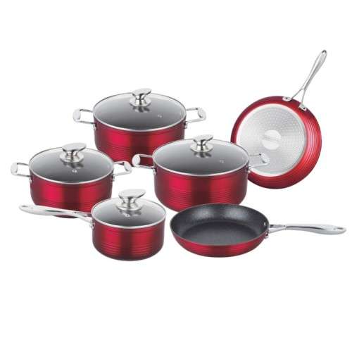 ROYALTY LINE RL-FM10C 10 PCS NON-STICK MARBLE COATED COOKWARE SET RED