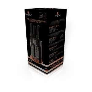 Berlinger Haus 6-Piece Marble Coating Knife Set with Stand ¿ Black Rose Gold Collection BH-2336