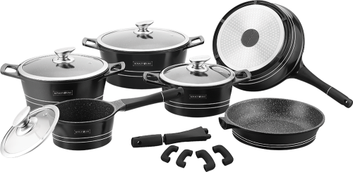 FREE SHIPPING**Royalty Line RL-ES1014M 14-Piece Marble Coating Cookware Set  Black