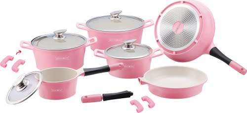 FREE SHIPPING**Royalty Line RL-ES1014C 14-Piece Marble Coating Cookware Set Pink