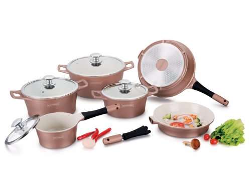 FREE SHIPPING**Royalty Line RL-ES1014C 14-Piece Marble Coating Cookware Set COPPER