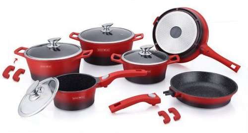 **Royalty Line RL-ES2014M 14-Piece Marble Coating Cookware Set RED&BLACK