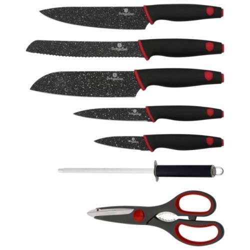 BERLINGER HAUS, BH-2119 8 pcs knife set with acrylic stand, Black Stone Touch Line