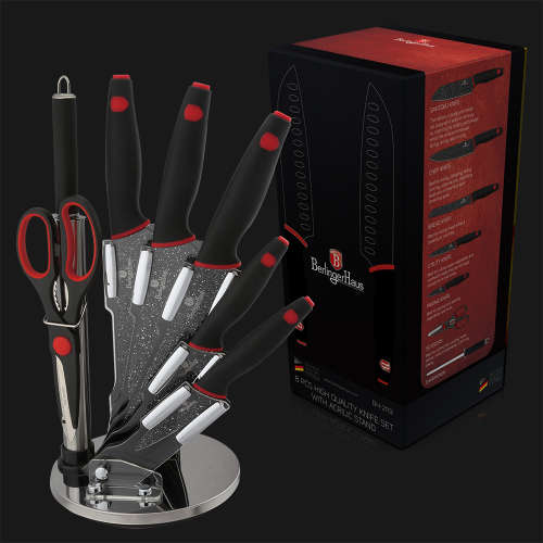 BERLINGER HAUS, BH-2119 8 pcs knife set with acrylic stand, Black Stone Touch Line