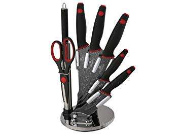 BERLINGER HAUS, BH-2119 8 pcs knife set with acrylic stand, Black Stone Touch Line