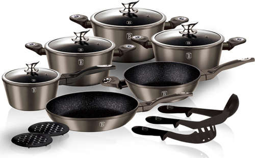 Berlinger Haus 15-Piece Marble Coating Cookware Set - Carbon Metallic,BH-1223