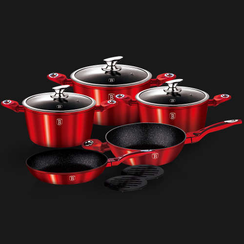 Berlinger Haus 10-Piece Marble Coating Cookware Set - Burgundy Metallic Line,BH-1222N