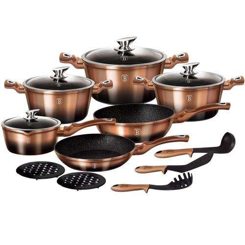 Berlinger Haus 15 Piece Marble Coating Cookware Set Rose Gold Noir Edition