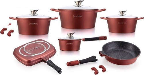 Royalty Line 15-Piece Marble Coating Cookware Set - Burgundy RL-ES1015M