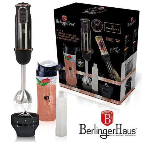 Berlinger Haus 6-Piece 600w Hand Blender with Smoothie Maker - Black Rose,BH-9024
