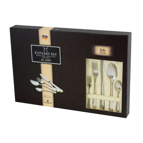 Blaumann 66-Piece Stainless Steel Mirror Finish with Gold Decor Cutlery Set - Silve