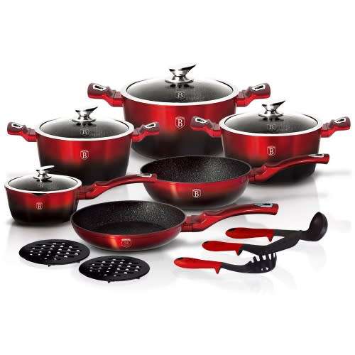 Berlinger Haus Marble Coating Cookware 15 Piece Set - Black Burgundy Edition