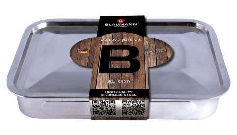 Blaumann 37cm Stainless Steel Roaster Pan With Wire Rack & Lid - Silver