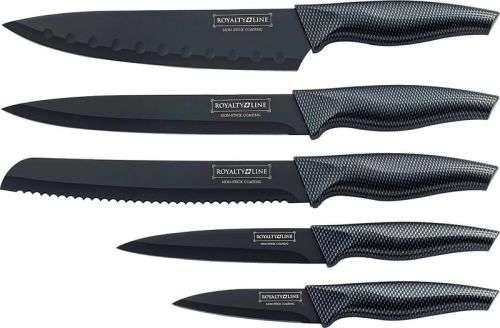 Royalty Line 5-Piece Black Ceramic Coating Knife Set - Black, RL-CB5