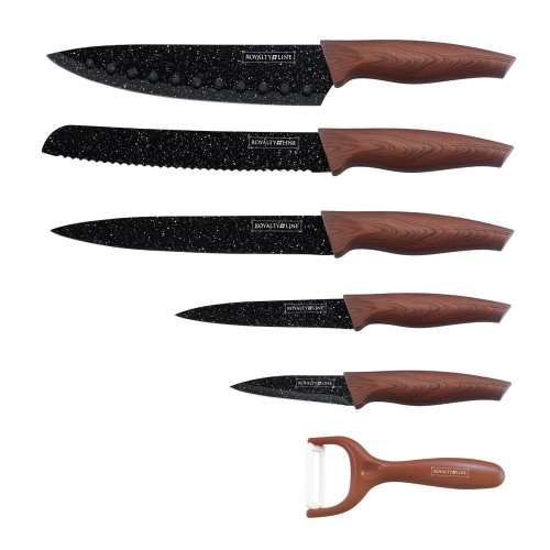 Royalty Line 5-Piece Marble Coating Knife Set + Peeler - Black and Dark Brown, RL-WD5D