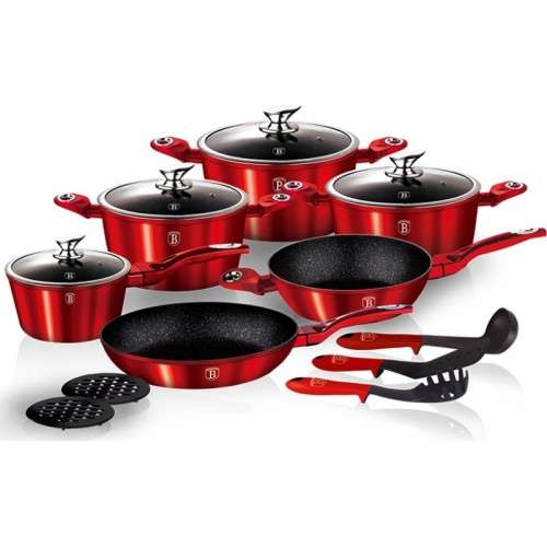 Berlinger Haus 15-Piece Marble Coating Metallic Line Cookware Set ( Burgundy)