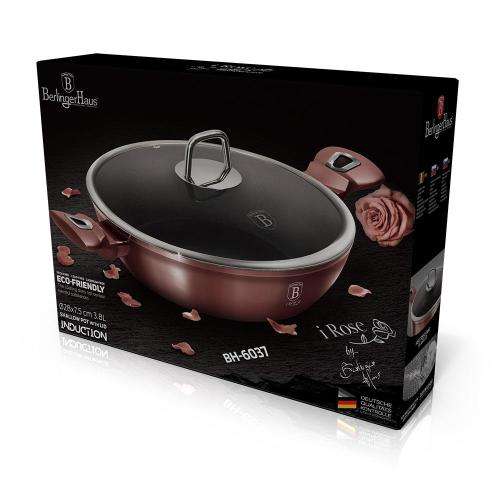Berlinger Haus 'i-Rose Edition' 28cm Marble Coating Shallow Pot with Lid -BH-6037N