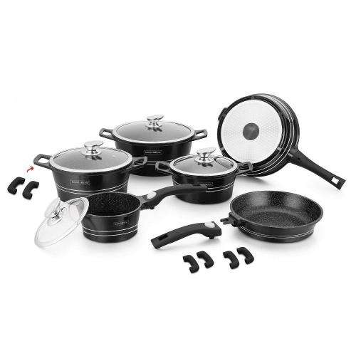 Royalty Line 16 Piece Marble Coating Cookware Set - Black