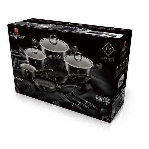 Berlinger Haus 15-Piece Marble Coating Cookware Set - Black-Silver Edition