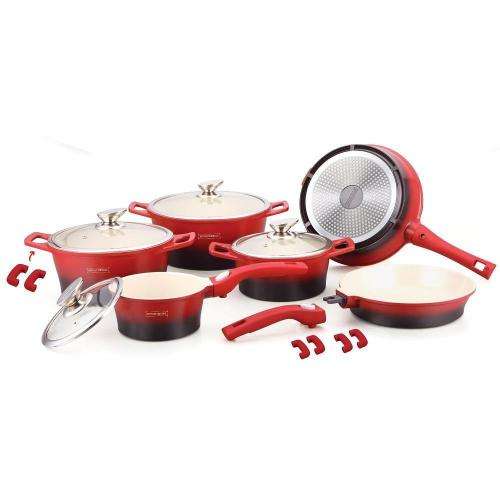 Royalty Line 16 Piece Ceramic Coating Cookware Set - Red and Black