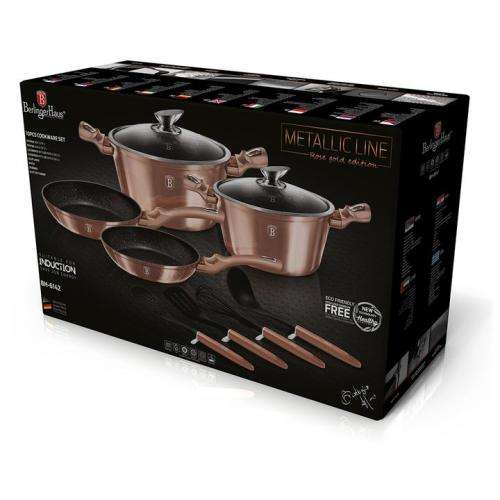 Berlinger Haus 10-Piece Marble Coating Cookware Set - Rose Gold Metallic