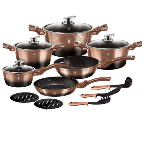 Berlinger Haus 15 Piece Marble Coating Cookware Set Rose Gold Noir Edition