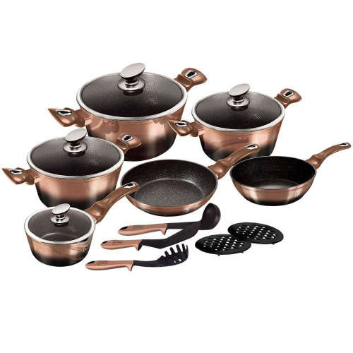 Berlinger Haus 15 Piece Marble Coating Cookware Set Rose Gold Noir Edition