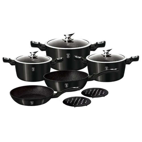 Berlinger Haus 10-Piece Marble Coated Cookware Set Royal Black Edition BH-1663