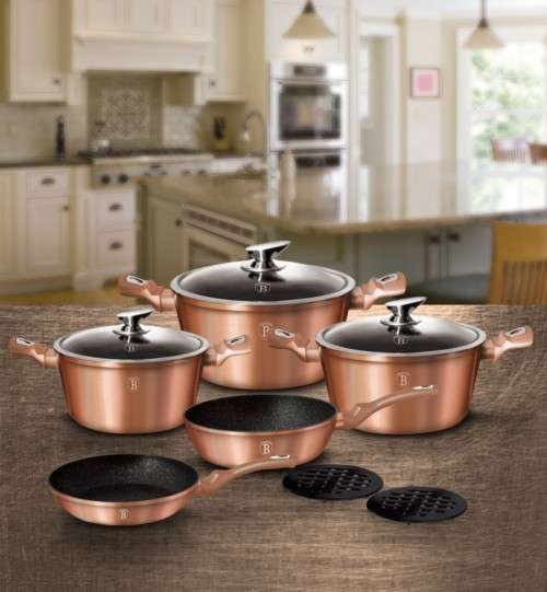BERLINGER HAUS 10-PIECE MARBLE COATING COOKWARE SET - ROSE GOLD