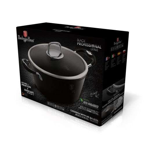 Berlinger Haus 28cm Oven Safe Casserole with Lid - Black Professional