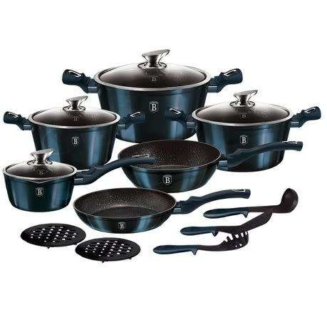 berlinger haus 15-piece marble coating cookware set - aquamarine edition