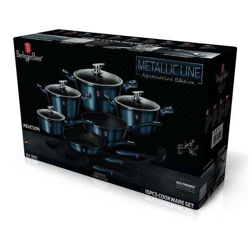 berlinger haus 15-piece marble coating cookware set - aquamarine edition