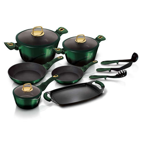 berlinger haus 12 piece titanium coating cookware set - emerald collection