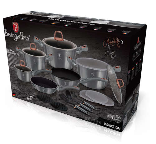 Berlinger Haus 18-Piece Marble Coating Smart Lid Cookware Set - MoonLight
