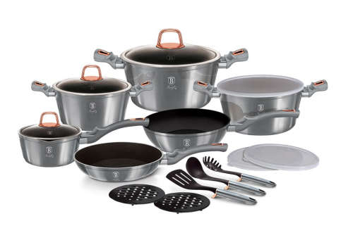 Berlinger Haus 18-Piece Marble Coating Smart Lid Cookware Set - MoonLight