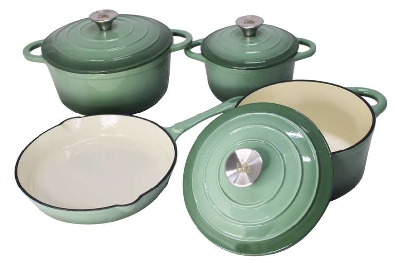LMA 7 piece Cast Iron Dutch Oven Cookware Set - Sea Salt Green (PLEASE READ DESCRIPTION)