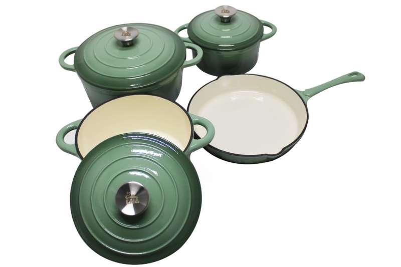 LMA 7 piece Cast Iron Dutch Oven Cookware Set - Sea Salt Green (PLEASE READ DESCRIPTION)