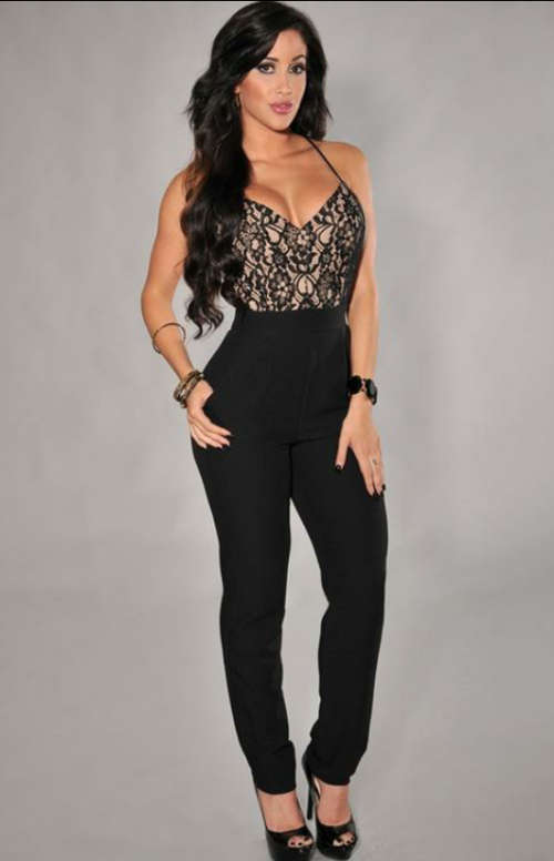 Black/Beige Lace top Jumpsuit - Large